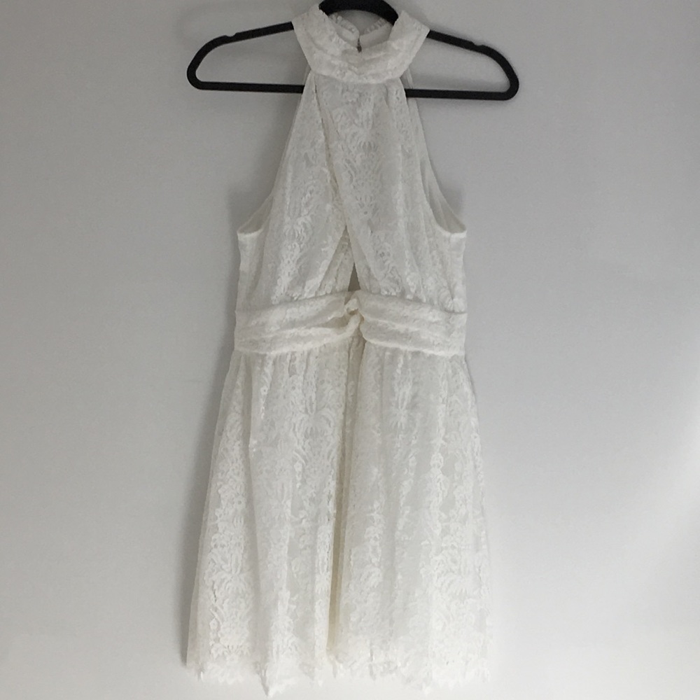 NWOT halter open back white lace peek-a-boo dress